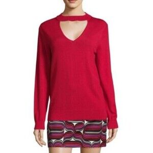 Trina Turk Red Merino Wool Graham Cutout V Neck Sweater Pagoda Red Size Small